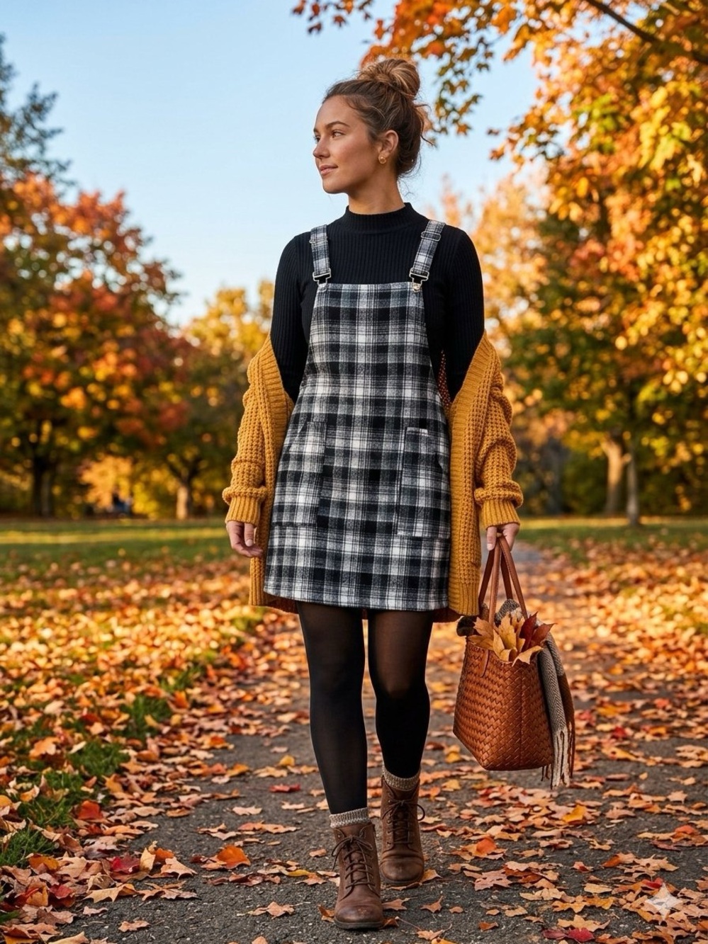 Pink Lily Black & White Plaid Jumper Overall Dress - Size M (EUC)